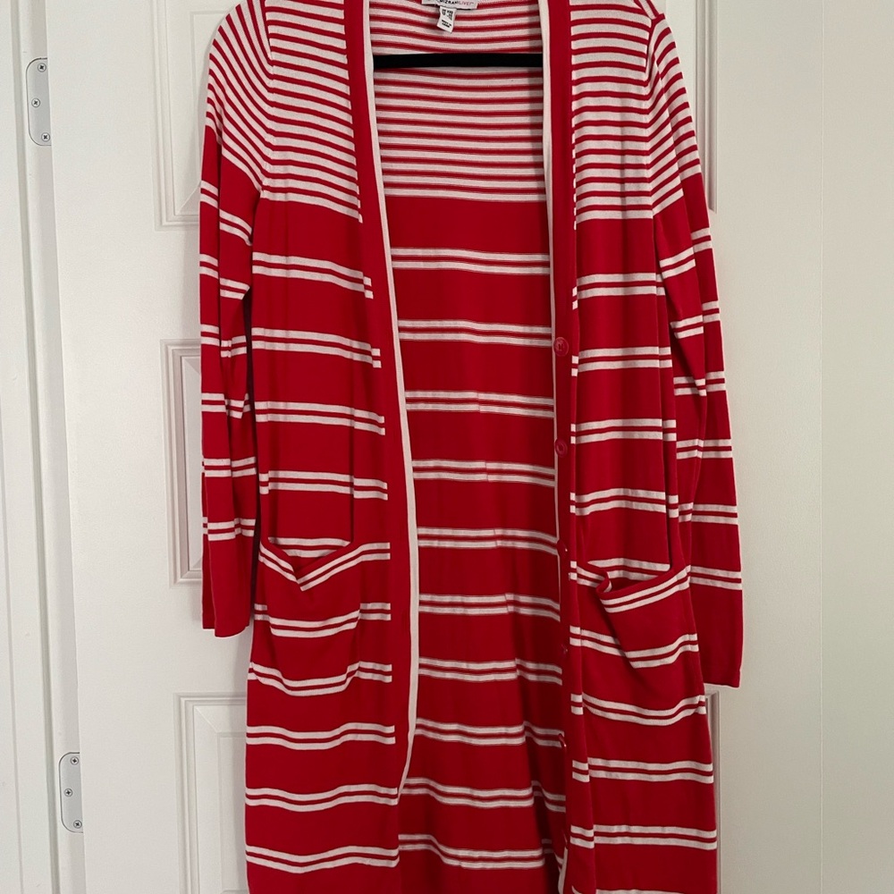 Red and White Striped Cardigan